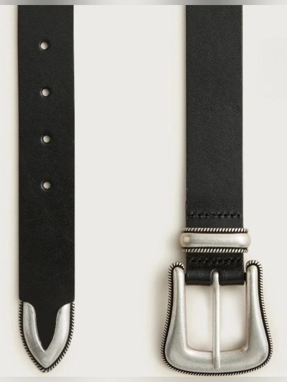 NEW J. Crew Western silver buckle belt in black Italian leather CR829 Medium